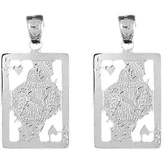Sterling Silver 34mm Playing Cards, Queen Of Hearts Earrings