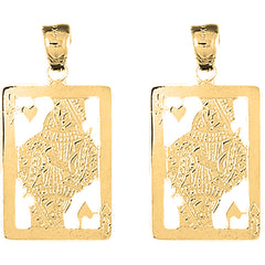 Yellow Gold-plated Silver 34mm Playing Cards, Queen Of Hearts Earrings