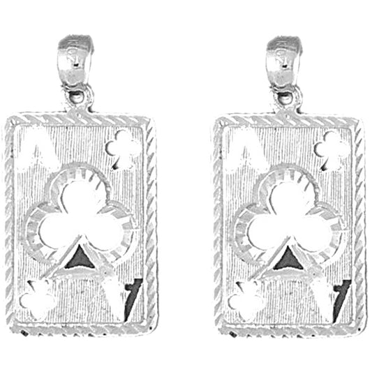 Sterling Silver 30mm Playing Cards, Ace Of Clubs Earrings