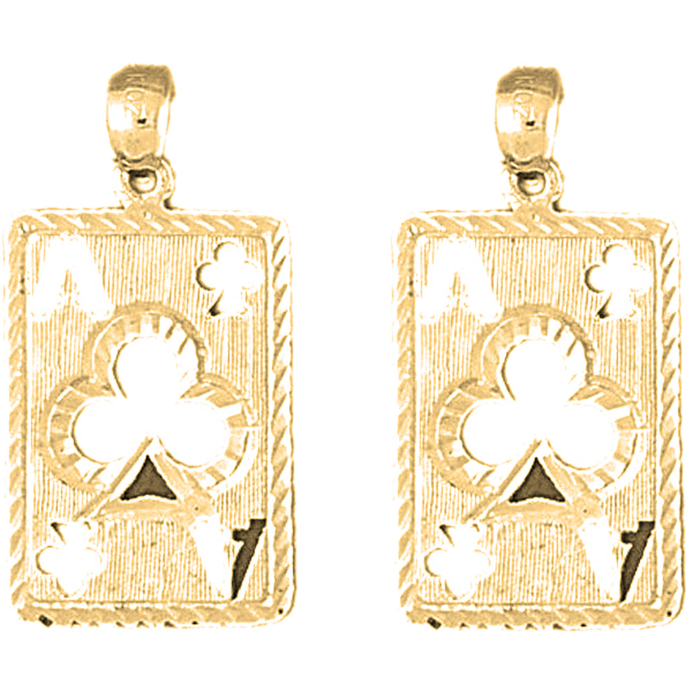 Yellow Gold-plated Silver 30mm Playing Cards, Ace Of Clubs Earrings