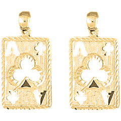 Yellow Gold-plated Silver 30mm Playing Cards, Ace Of Clubs Earrings