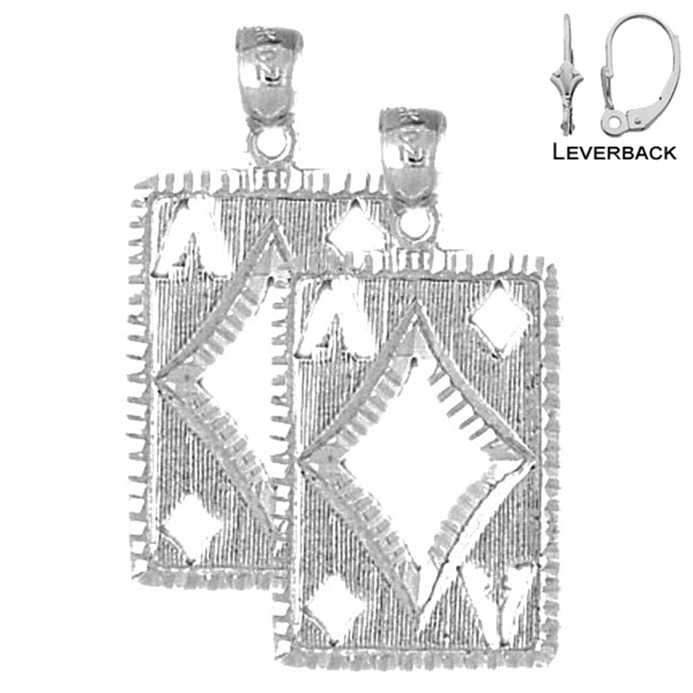 29 mm Spielkarten-Ohrringe aus Sterlingsilber mit Karo-Ass (weiß- oder gelbvergoldet)