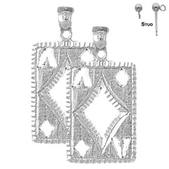 29 mm Spielkarten-Ohrringe aus Sterlingsilber mit Karo-Ass (weiß- oder gelbvergoldet)