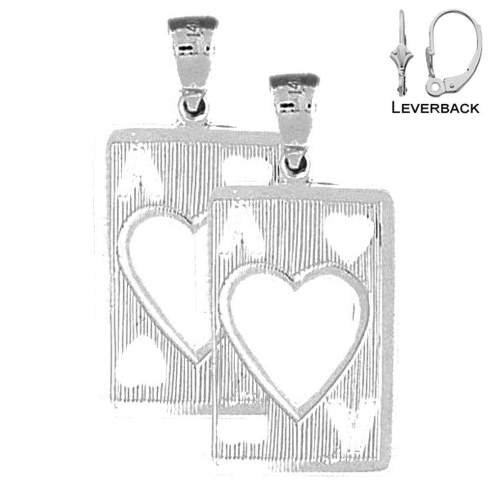 Sterling Silver 30mm Playing Cards, Ace Of Hearts Earrings (White or Yellow Gold Plated)