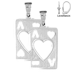 Sterling Silver 30mm Playing Cards, Ace Of Hearts Earrings (White or Yellow Gold Plated)