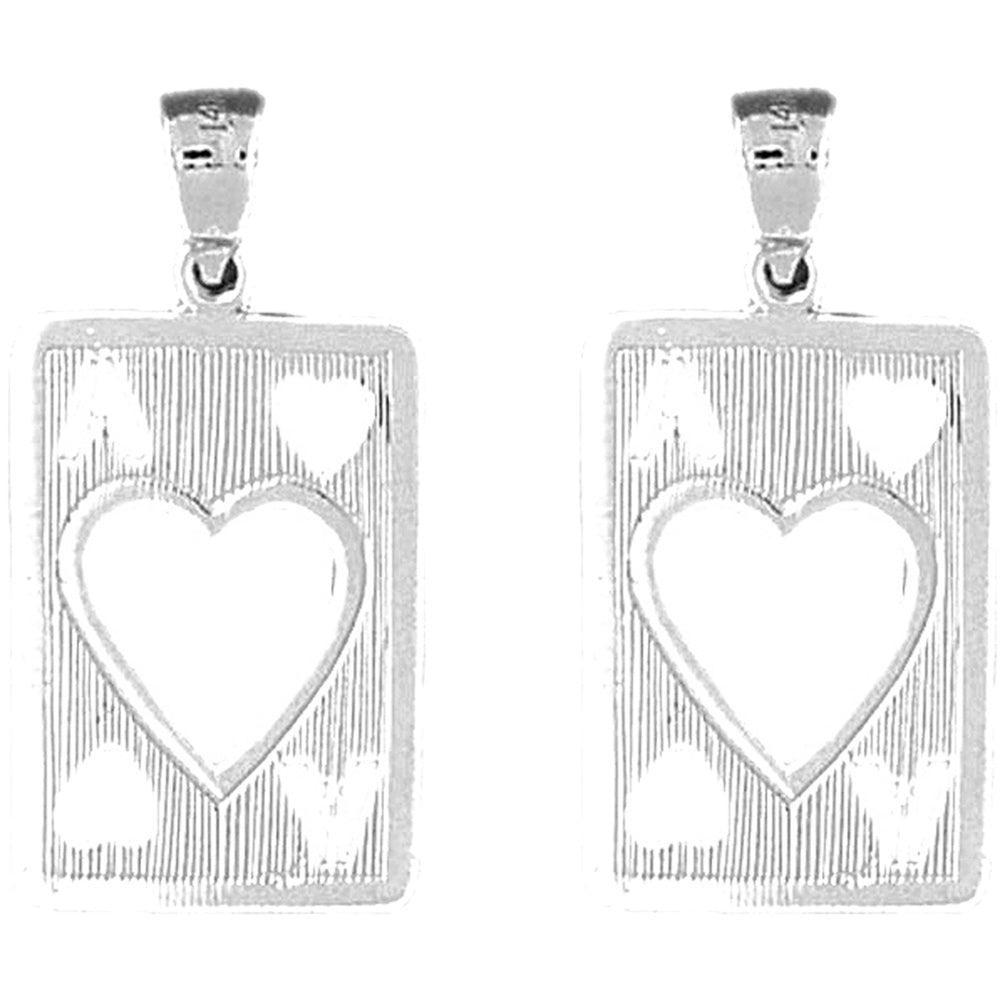 Sterling Silver 30mm Playing Cards, Ace Of Hearts Earrings