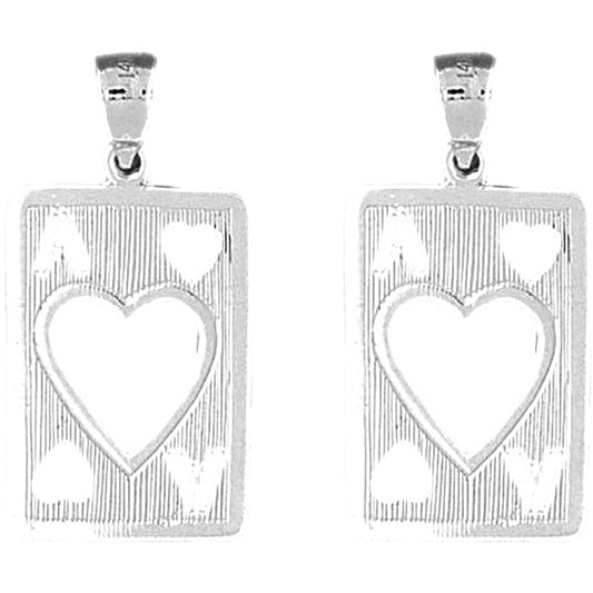 Sterling Silver 30mm Playing Cards, Ace Of Hearts Earrings