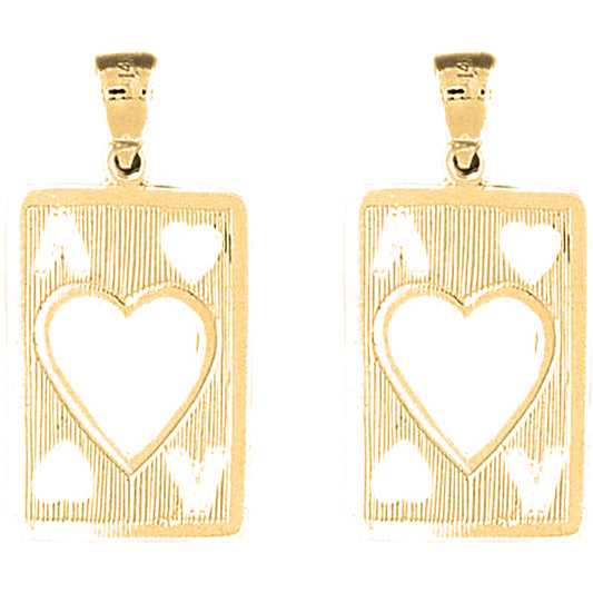 Yellow Gold-plated Silver 30mm Playing Cards, Ace Of Hearts Earrings