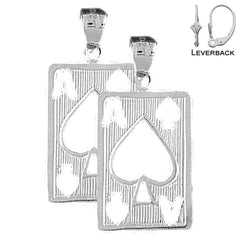 Sterling Silver 29mm Playing Cards, Ace Of Spades Earrings (White or Yellow Gold Plated)