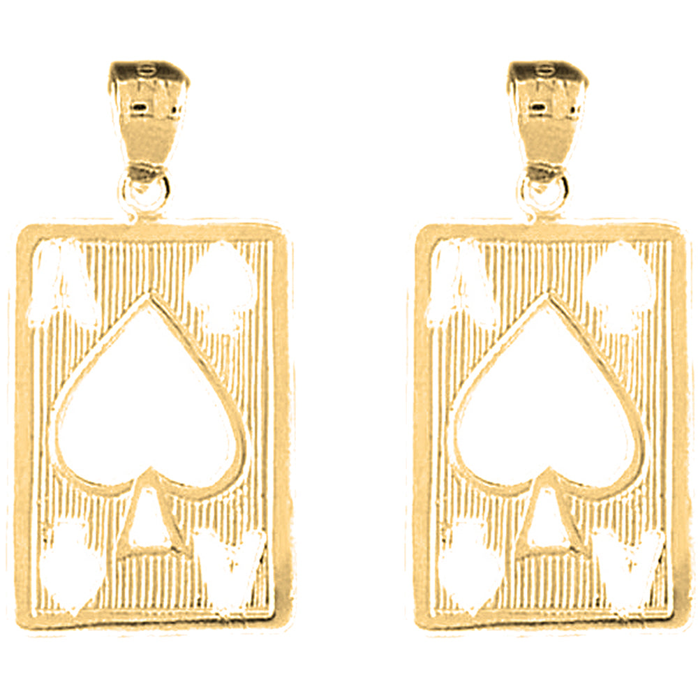 Yellow Gold-plated Silver 29mm Playing Cards, Ace Of Spades Earrings