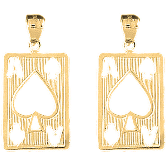 Yellow Gold-plated Silver 29mm Playing Cards, Ace Of Spades Earrings