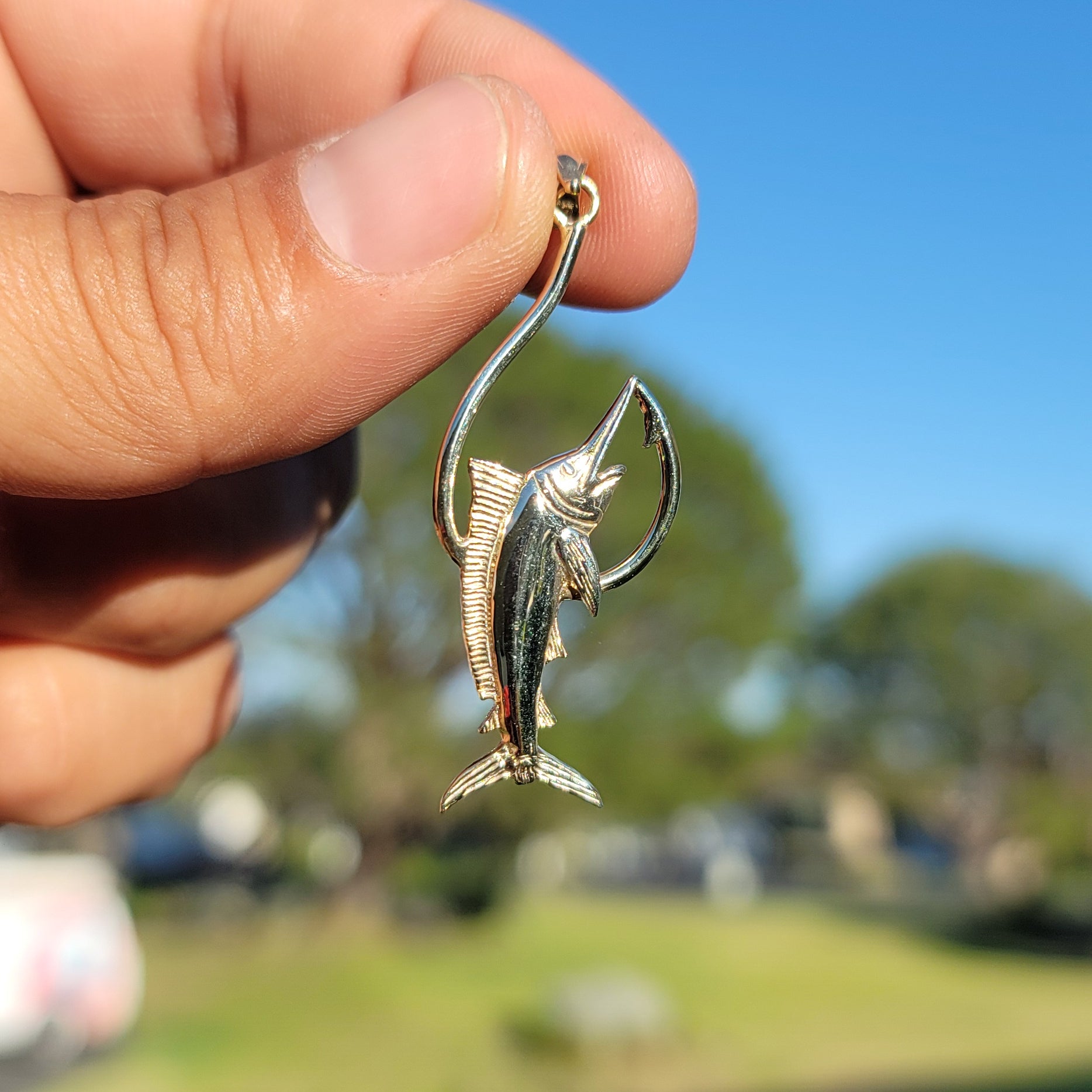 10K, 14K or 18K Gold Marlin Pendant