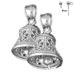 Sterling Silver 22mm 3D Bell Earrings (White or Yellow Gold Plated)