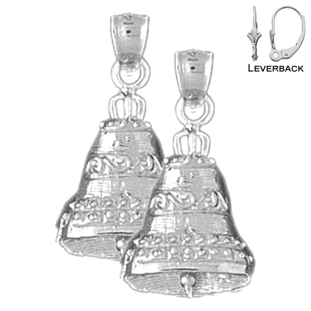 Sterling Silver 25mm Christmas Bell Earrings (White or Yellow Gold Plated)