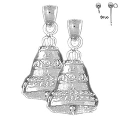 Sterling Silver 25mm Christmas Bell Earrings (White or Yellow Gold Plated)