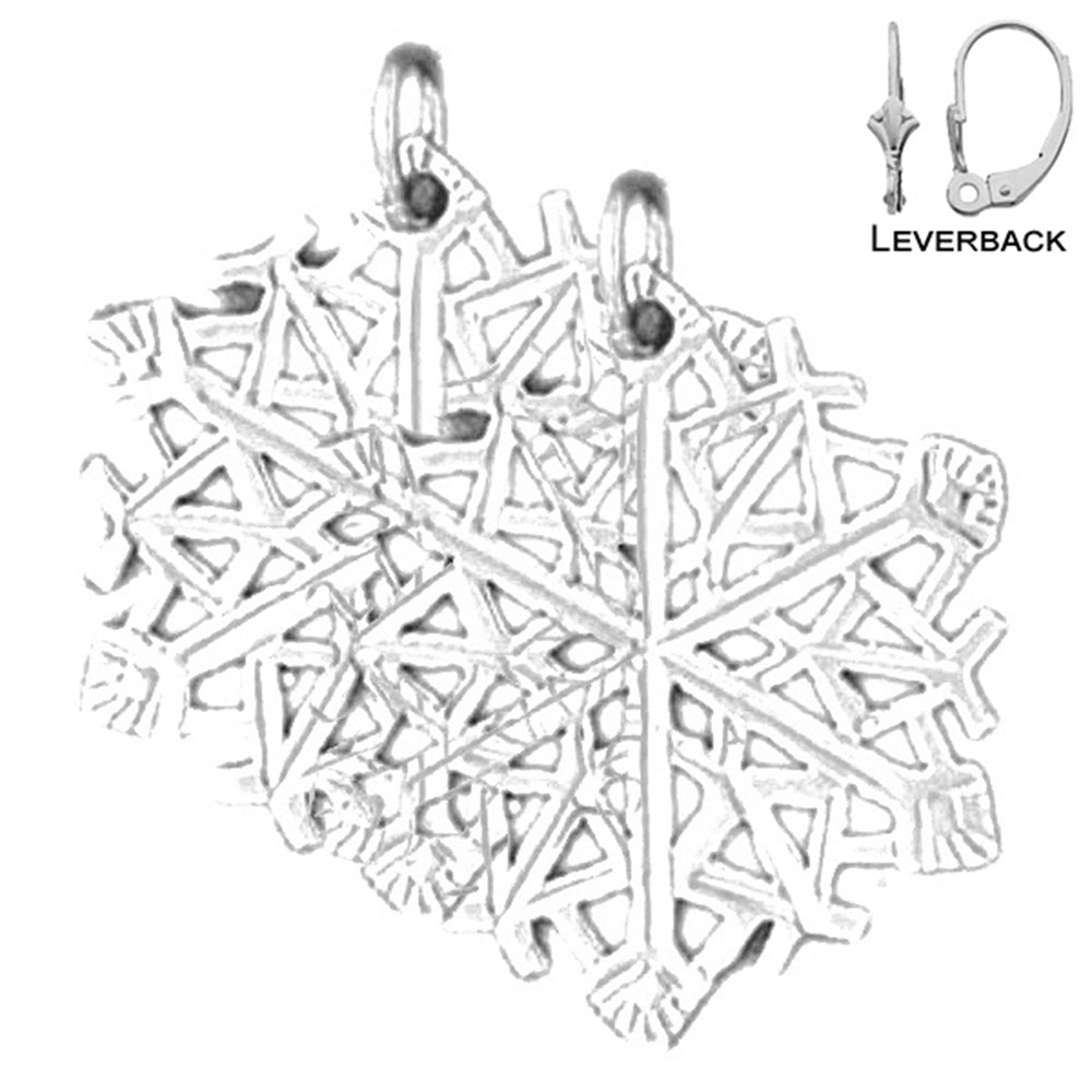 Sterling Silver 24mm Snow Flake Earrings (White or Yellow Gold Plated)