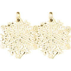 Yellow Gold-plated Silver 24mm Snow Flake Earrings
