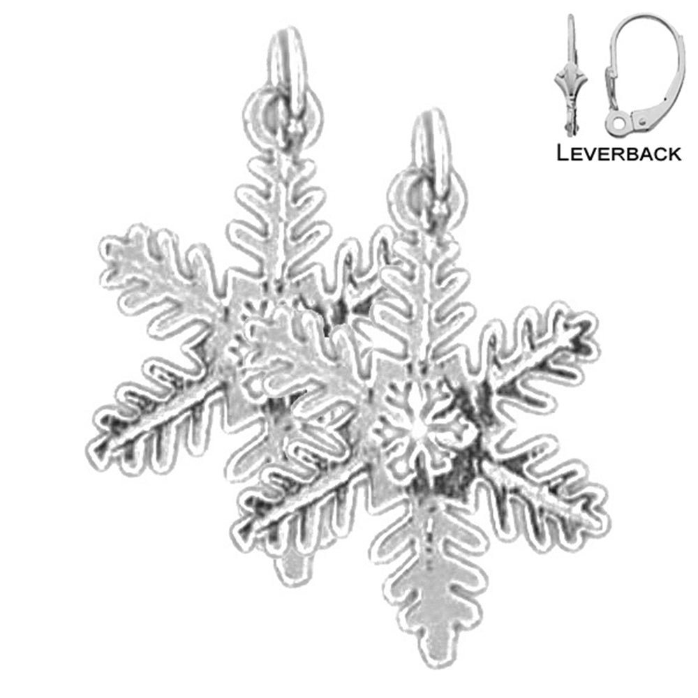 Sterling Silver 21mm Snow Flake Earrings (White or Yellow Gold Plated)
