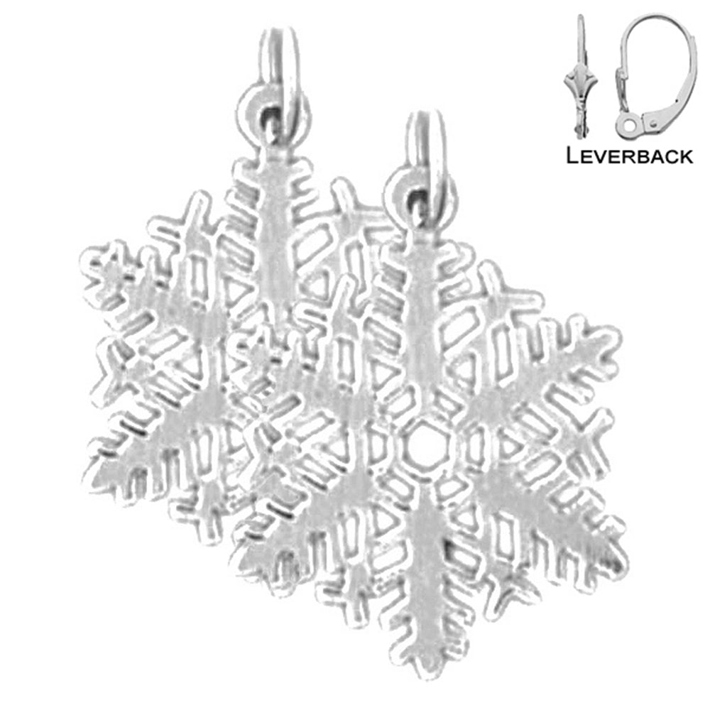 Sterling Silver 21mm Snow Flake Earrings (White or Yellow Gold Plated)