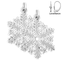 Sterling Silver 21mm Snow Flake Earrings (White or Yellow Gold Plated)