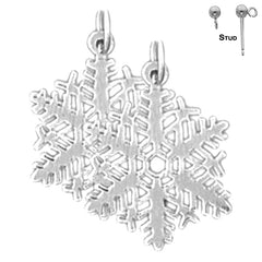 Sterling Silver 21mm Snow Flake Earrings (White or Yellow Gold Plated)