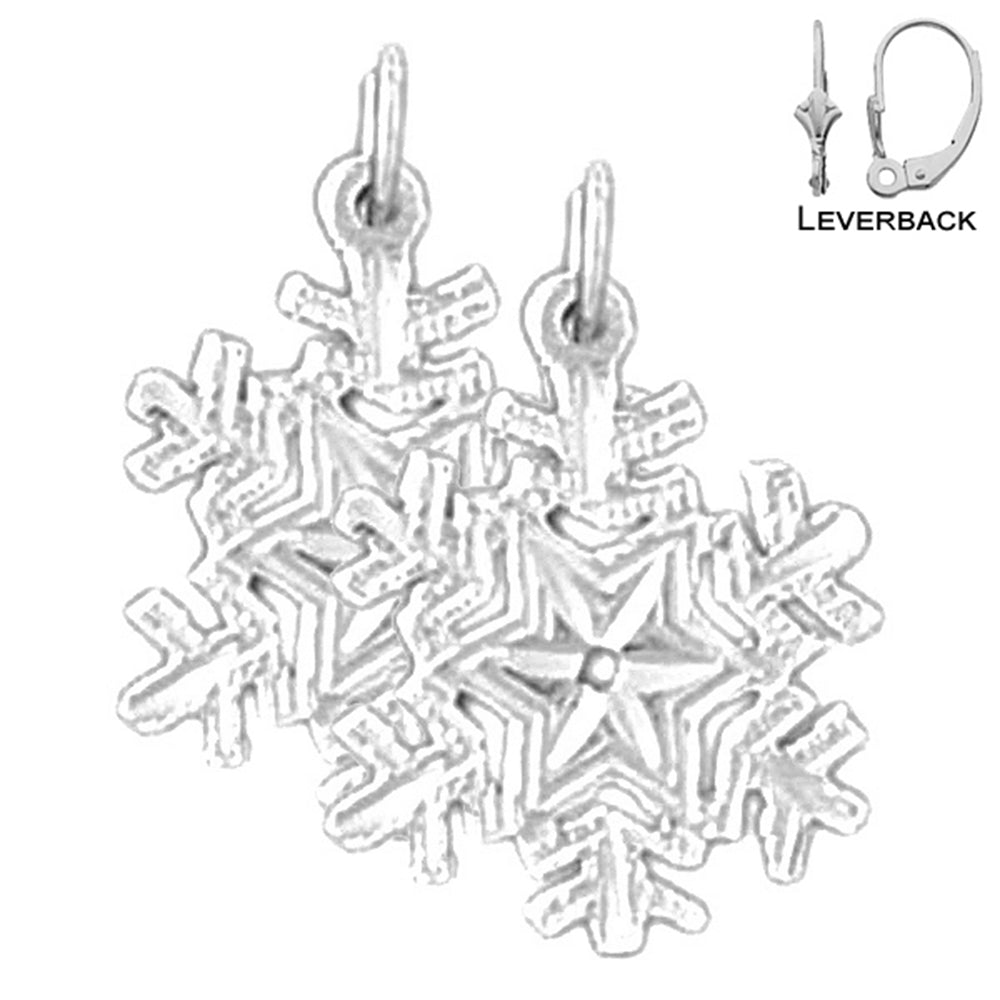 Sterling Silver 20mm Snow Flake Earrings (White or Yellow Gold Plated)