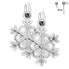 Sterling Silver 18mm Snow Flake Earrings (White or Yellow Gold Plated)
