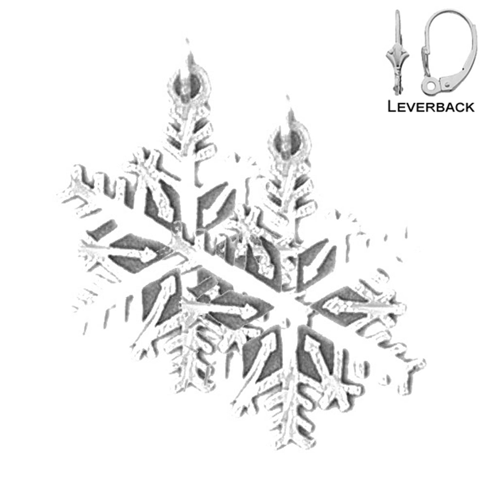 Sterling Silver 25mm Snow Flake Earrings (White or Yellow Gold Plated)