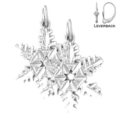 Sterling Silver 20mm Snow Flake Earrings (White or Yellow Gold Plated)