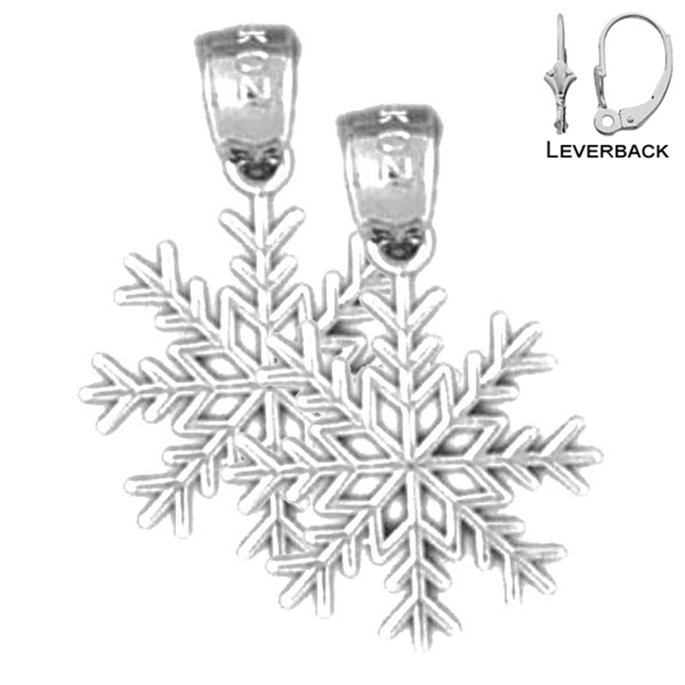 Sterling Silver 19mm Snow Flake Earrings (White or Yellow Gold Plated)