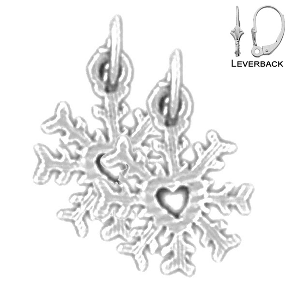 Sterling Silver 14mm Snow Flake Earrings (White or Yellow Gold Plated)