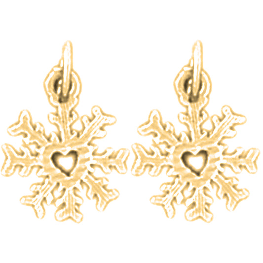 Yellow Gold-plated Silver 14mm Snow Flake Earrings