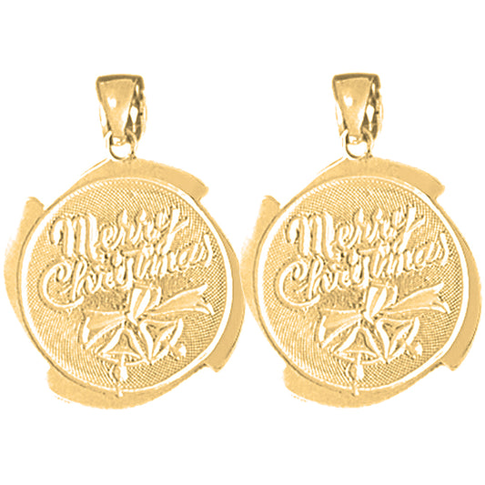 Yellow Gold-plated Silver 25mm Merry Christmas Earrings