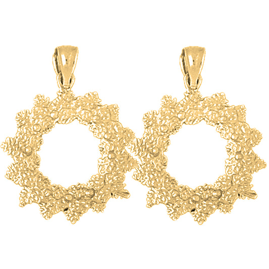 Yellow Gold-plated Silver 28mm Christmas Wreath Earrings