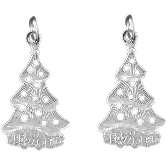 Sterling Silver 27mm Christmas Tree Earrings