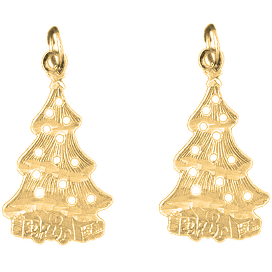 Yellow Gold-plated Silver 27mm Christmas Tree Earrings