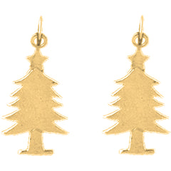 Yellow Gold-plated Silver 23mm Christmas Tree Earrings