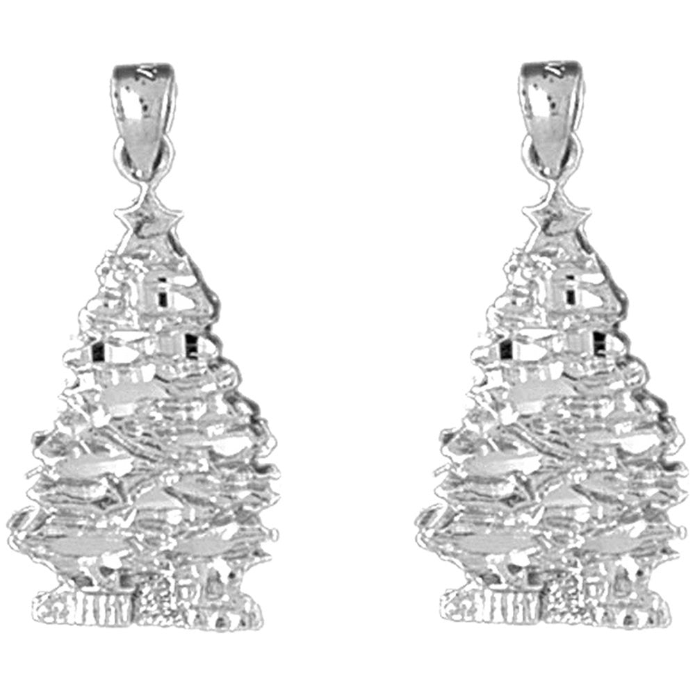 Sterling Silver 28mm Christmas Tree Earrings