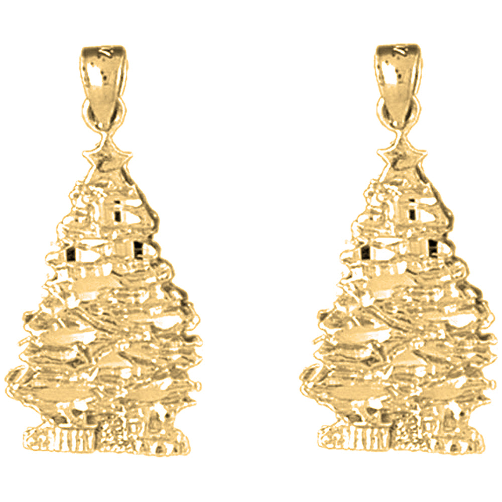 Yellow Gold-plated Silver 28mm Christmas Tree Earrings