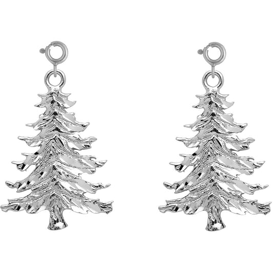 Sterling Silver 30mm Christmas Tree Earrings