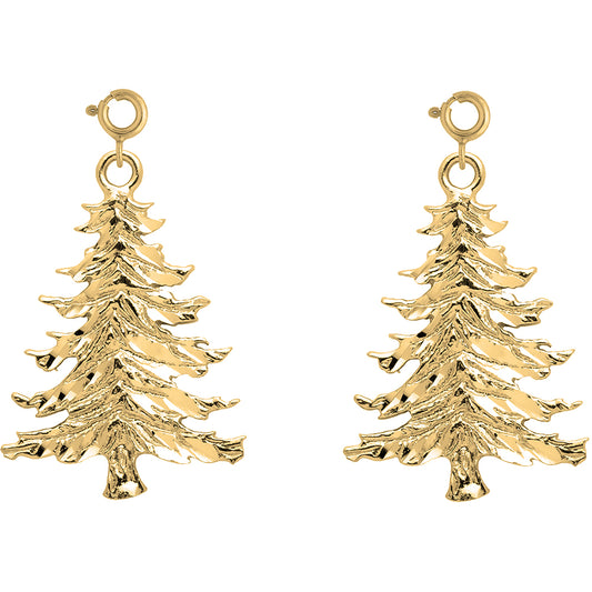 Yellow Gold-plated Silver 30mm Christmas Tree Earrings