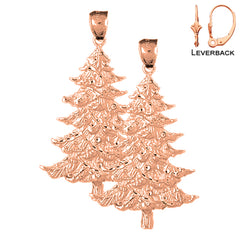 Pendientes de árbol de Navidad de oro de 14 quilates o 18 quilates de 46 mm
