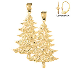 Sterling Silver 46mm Christmas Tree Earrings (White or Yellow Gold Plated)