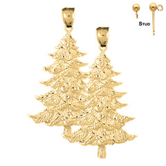 Sterling Silver 46mm Christmas Tree Earrings (White or Yellow Gold Plated)