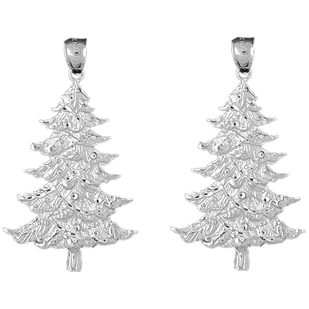 Sterling Silver 46mm Christmas Tree Earrings