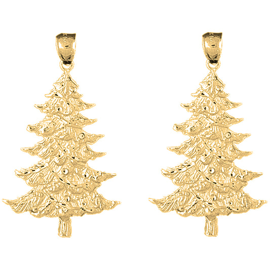 Yellow Gold-plated Silver 46mm Christmas Tree Earrings