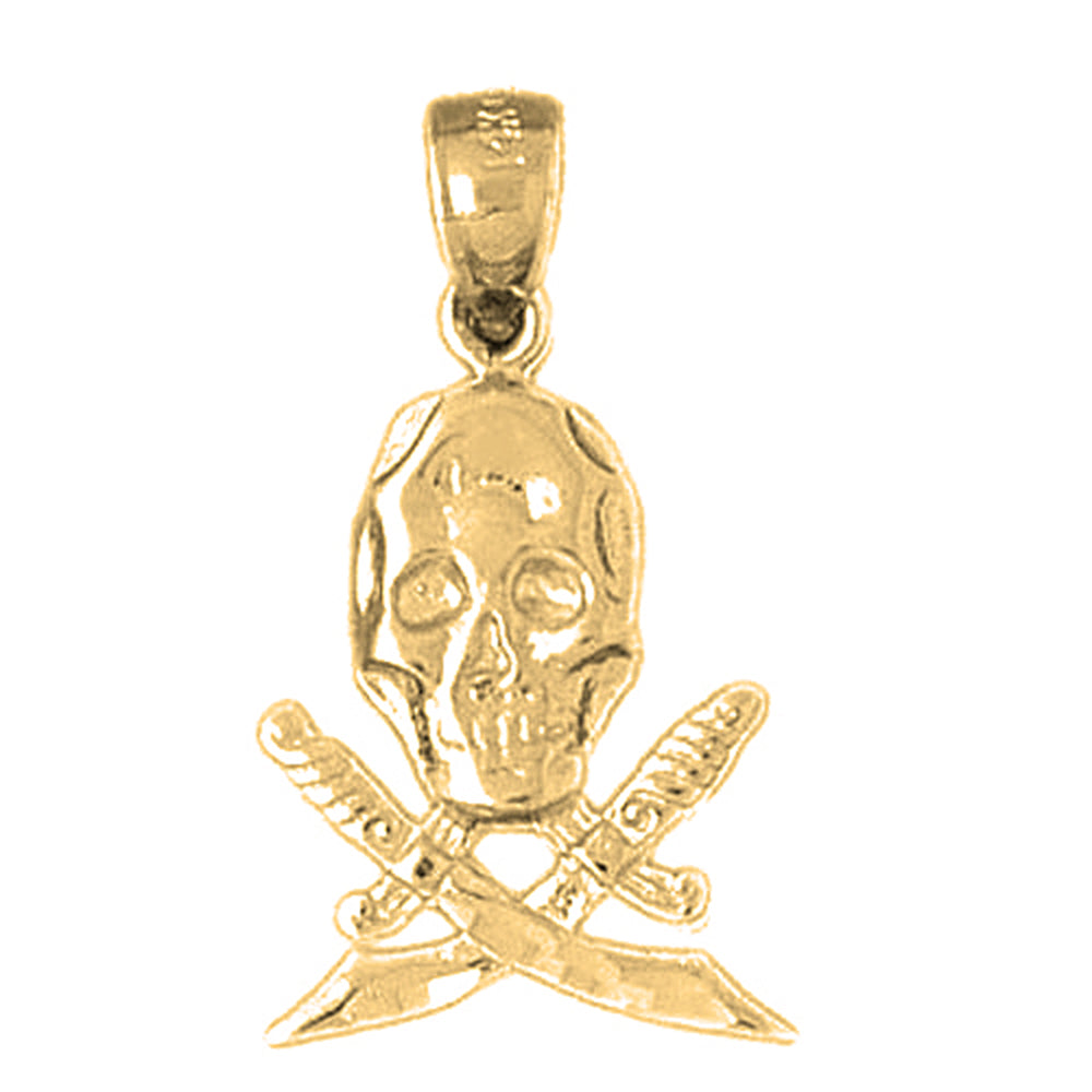 14K or 18K Gold Skull With Swords Pendant