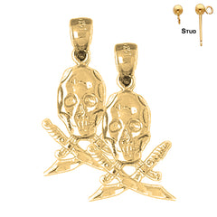 Sterling Silver 25mm Skull With Swords Earrings (White or Yellow Gold Plated)