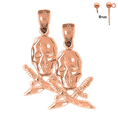 14K or 18K Gold Skull With Swords Earrings