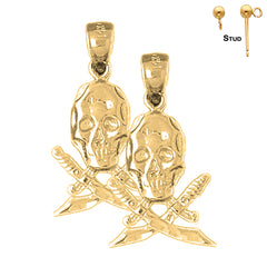 14K or 18K Gold Skull With Swords Earrings